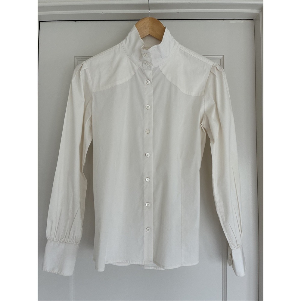 King Ranch Womens Small Western Classic Chic Cream Ivory Button-Up Shirt Stretch